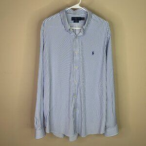 Ralph Lauren XXL Classic Fit Performance Button-Down Dress Shirt Blue White